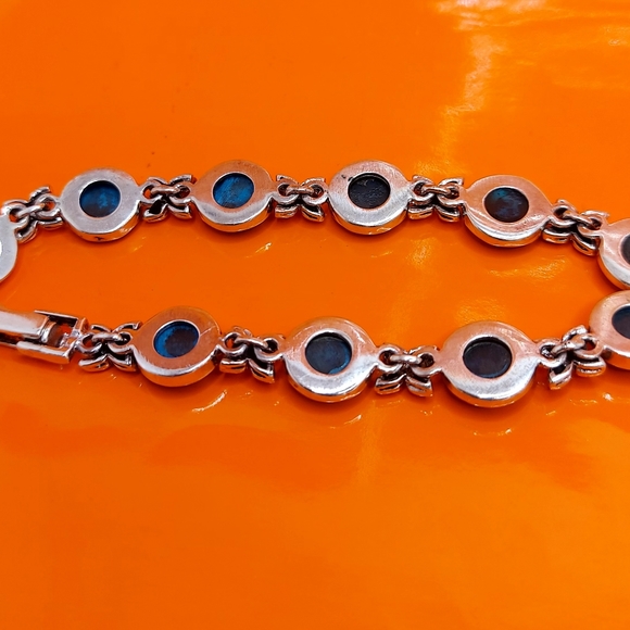 Stabilized‎ Round Turquoise 8mm & Marcasite 925 Sterling Silver Bracelet 7" - Picture 7 of 9